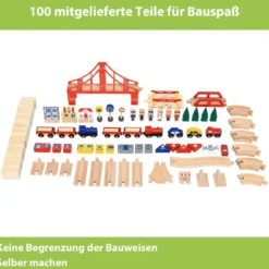 Hölzerne Kindereisenbahn Zug Holzeisenbahn set Aktivitätstisch mit Schublade 78 x 63 x 33 cm Natur