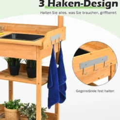 Hölzerne Pflanzbank Massivholz-Gartenarbeitstisch Pflanztisch Garten Arbeitstisch 115 x 45 x 121 cm Natur