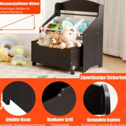 Hölzerner Kinderschrank mit Rollen Bücherregal & Spielzeugablage für Kinder Spielzeugschrank Braun