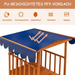 Hölzerner Sandkasten für Kinder Kinder-Spielstation mit Spielhaus Natürlich + Blau