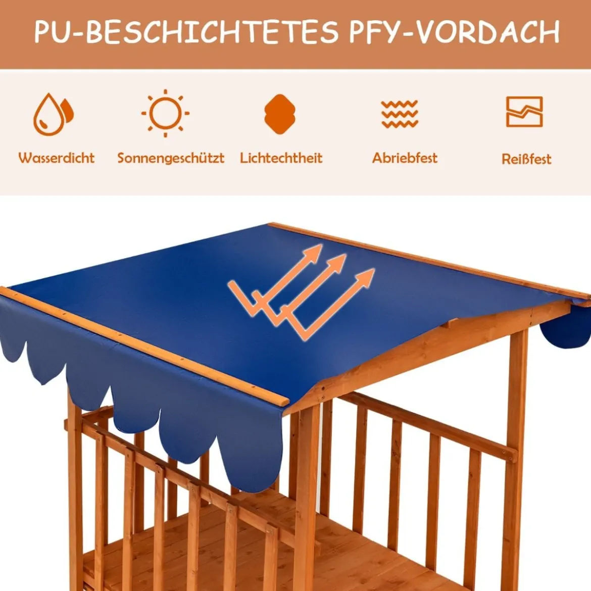Hölzerner Sandkasten für Kinder Kinder-Spielstation mit Spielhaus Natürlich + Blau