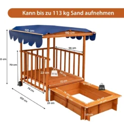 Hölzerner Sandkasten für Kinder Kinder-Spielstation mit Spielhaus Natürlich + Blau