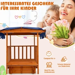 Hölzerner Sandkasten für Kinder Kinder-Spielstation mit Spielhaus Natürlich + Blau