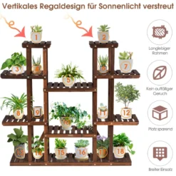 Hölzerner 9-stufiger Pflanzenständer Blumenregal Pflanzenregal 125 x 25 x 114 cm Braun