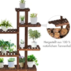 Hölzerner 9-stufiger Pflanzenständer Blumenregal Pflanzenregal 125 x 25 x 114 cm Braun