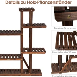 Hölzerner 9-stufiger Pflanzenständer Blumenregal Pflanzenregal 125 x 25 x 114 cm Braun