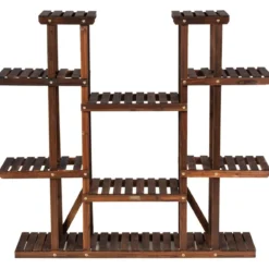 Hölzerner 9-stufiger Pflanzenständer Blumenregal Pflanzenregal 125 x 25 x 114 cm Braun