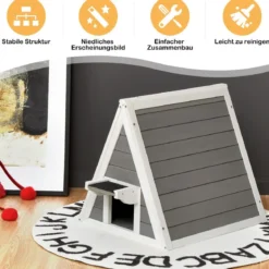 Hölzernes Katzenhaus mit Wetterfestem Dach 50 x 55 x 52 cm Grau + Weiß