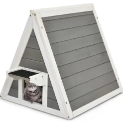 Hölzernes Katzenhaus mit Wetterfestem Dach 50 x 55 x 52 cm Grau + Weiß