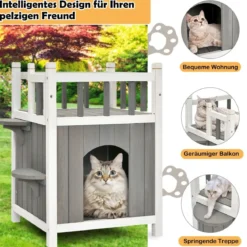 Hölzernes Katzenhaus Outdoor winterfest Katzenhütte 2 Ebenen Holz Katzenhöhle für draußen und drinnen