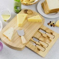 Hölzern Käsebrett & Messer Service-set Käseset Käseplatte Holz und 4tlg Besteck