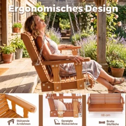 Hängebank Gartenschaukel für 2 Sitzer Schaukelbank aus Tannenholz bis 300 kg 120 x 62 x 49 cm