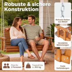 Hängebank Gartenschaukel für 2 Sitzer Schaukelbank aus Tannenholz bis 300 kg 120 x 62 x 49 cm