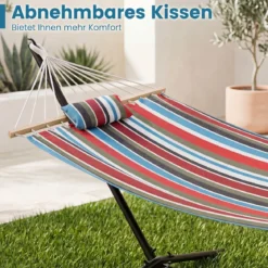 Hängematte mit Gestell Stabhängematte mit Abnehmbarem Kissen Holzspreizstäben & Tragetasche