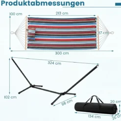 Hängematte mit Gestell Stabhängematte mit Abnehmbarem Kissen Holzspreizstäben & Tragetasche