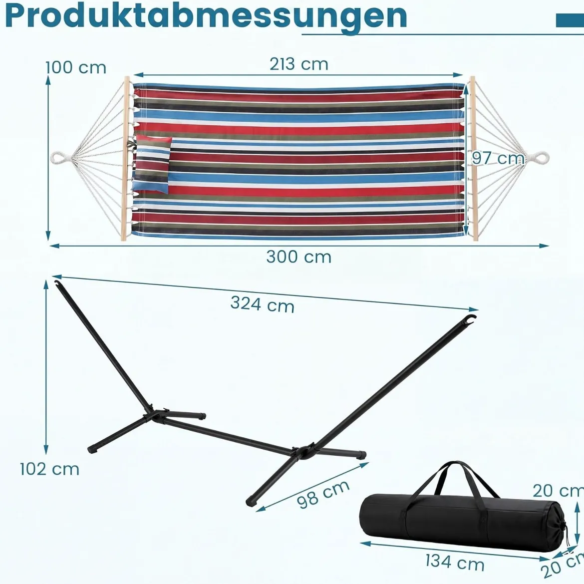 Hängematte mit Gestell Stabhängematte mit Abnehmbarem Kissen Holzspreizstäben & Tragetasche