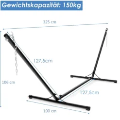 Hängemattengestell Hängemattenständer Metall belastbar bis 150kg Hängemattenhalter Schwarz