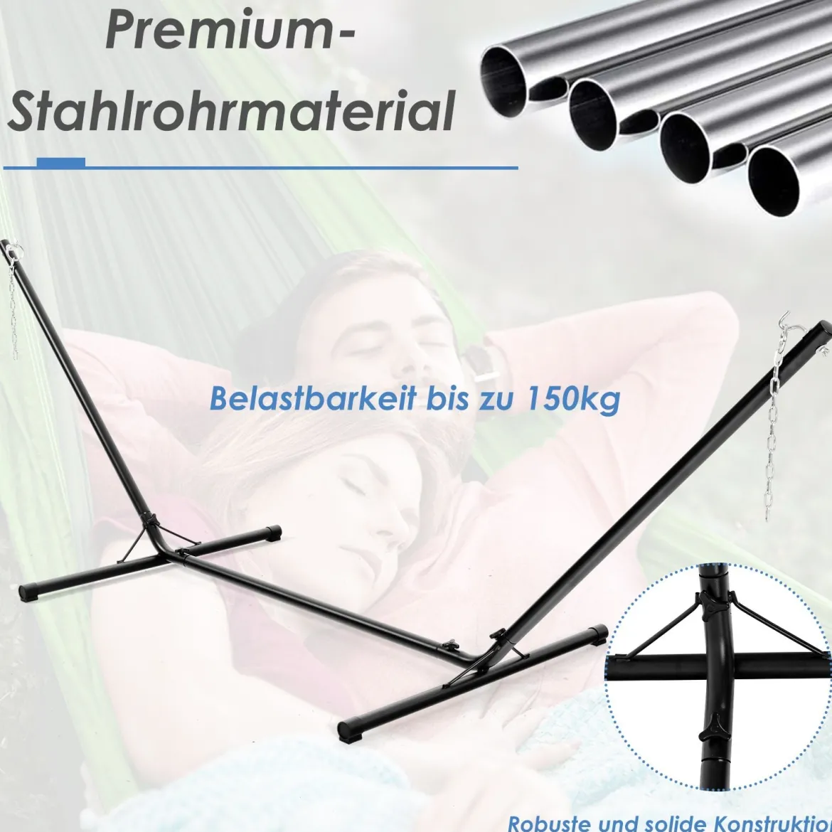 Hängemattengestell Hängemattenständer Metall belastbar bis 150kg Hängemattenhalter Schwarz