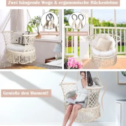 Hängematten-Makramee-Schaukelstuhl Hängesessel Makramee Hängestuhl Beige