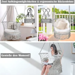Hängender Baumwollseilsitz Hängematten-Schaukelstuhl Makramee Hängesessel Grau
