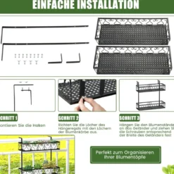 Hängeregal2-Stöckiger Blumentopfhalter 60 x 33 x 59 cm Schwarz