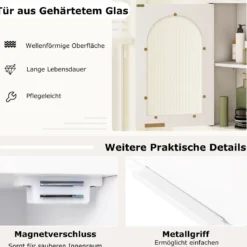 Hängeschrank Bad Badezimmerschrank mit Glastür & verstellbarem Einlegeboden Wandschrank Holz Badschrank 35 x 20 x 52,5 cm Weiß