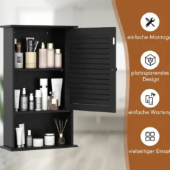 Hängeschrank Badezimmerschrank Wandschrank mit Verstellbarem Einlegeboden Schwarz