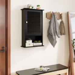 Hängeschrank Badezimmerschrank Wandschrank mit Verstellbarem Einlegeboden Schwarz