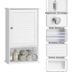 Hängeschrank Badezimmerschrank Hängend Wandschrank mit Verstellbarem Einlegeboden Weiß