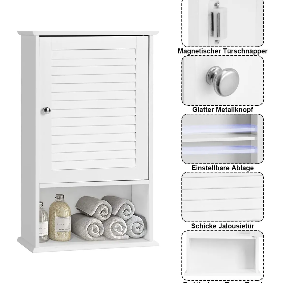 Hängeschrank Badezimmerschrank Hängend Wandschrank mit Verstellbarem Einlegeboden Weiß