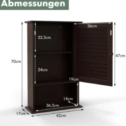 Hängeschrank Badezimmerschrank Wandschrank mit Verstellbarem Einlegeboden Braun