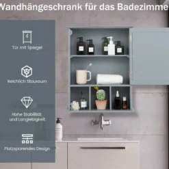 Hängeschrank Badhängeschrank mit verstellbarem Einlegeboden 50 x 16 x 61 cm Grau