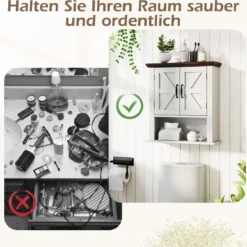 Hängeschrank mit Verstellbaren Ablagen & Türen & Offenem Aufbewahrungsfach Wandschrank Weiß