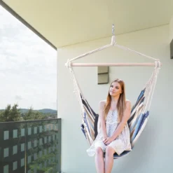 Hängesessel Ø50cm Hängeschaukel Hängestuhl mit 2 Kissen bis 120 kg Beige