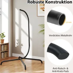 Hängesessel + Hängesesselgestell Set PE-Rattan Hängekorb Sessel Metall Gestell