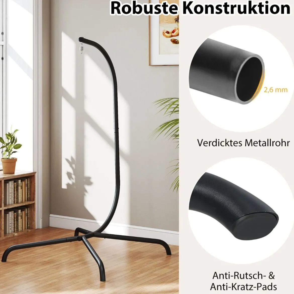 Hängesessel + Hängesesselgestell Set PE-Rattan Hängekorb Sessel Metall Gestell