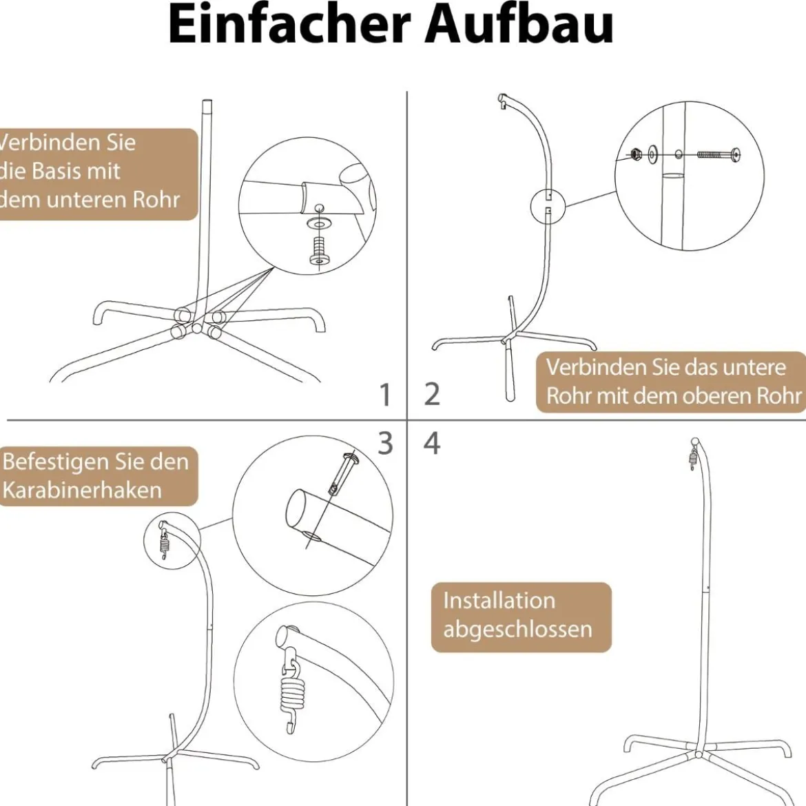 Hängesessel + Hängesesselgestell Set PE-Rattan Hängekorb Sessel Metall Gestell