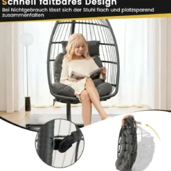 Hängesessel + Hängesesselgestell Set PE-Rattan Hängekorb Sessel Metall Gestell
