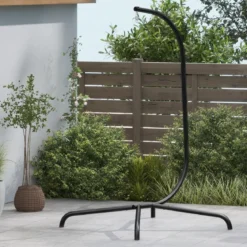 Hängesessel + Hängesesselgestell Set PE-Rattan Hängekorb Sessel Metall Gestell