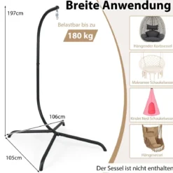 Hängesessel + Hängesesselgestell Set PE-Rattan Hängekorb Sessel Metall Gestell