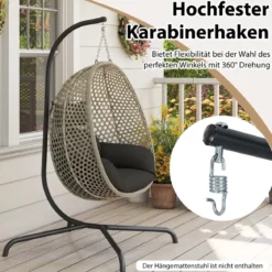 Hängesessel + Hängesesselgestell Set PE-Rattan Hängekorb Sessel Metall Gestell