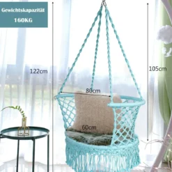 Hängesessel Makramee Hängestuhl Hängesitz Hängeschaukel Swing Sessel 160 kg Tragkraft Grün