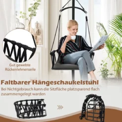 Hängesessel mit Gestell Faltbarer Hängestuhl mit gemütlichen Sitz- und Rückenkissen