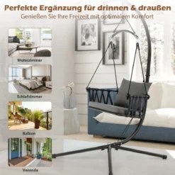Hängesessel mit Gestell Faltbarer Hängestuhl mit gemütlichen Sitz- und Rückenkissen