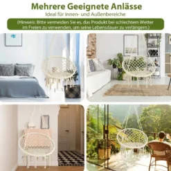 Hängesessel mit LED-Leuchten bis 150 kg belastbar Sitzfläche ca. Ø 60 cm Hängestuhl Milchweiß