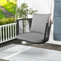 Hängesessel Rattan bis 180kg belastbar Hängesitz mit Kissens & Metallrahmen