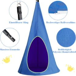 Hängezelt Hängehöhle Hängesessel Kinder Fly Schaukel Kinder Hängehöhle Hängesessel 80x80x140cm Blau