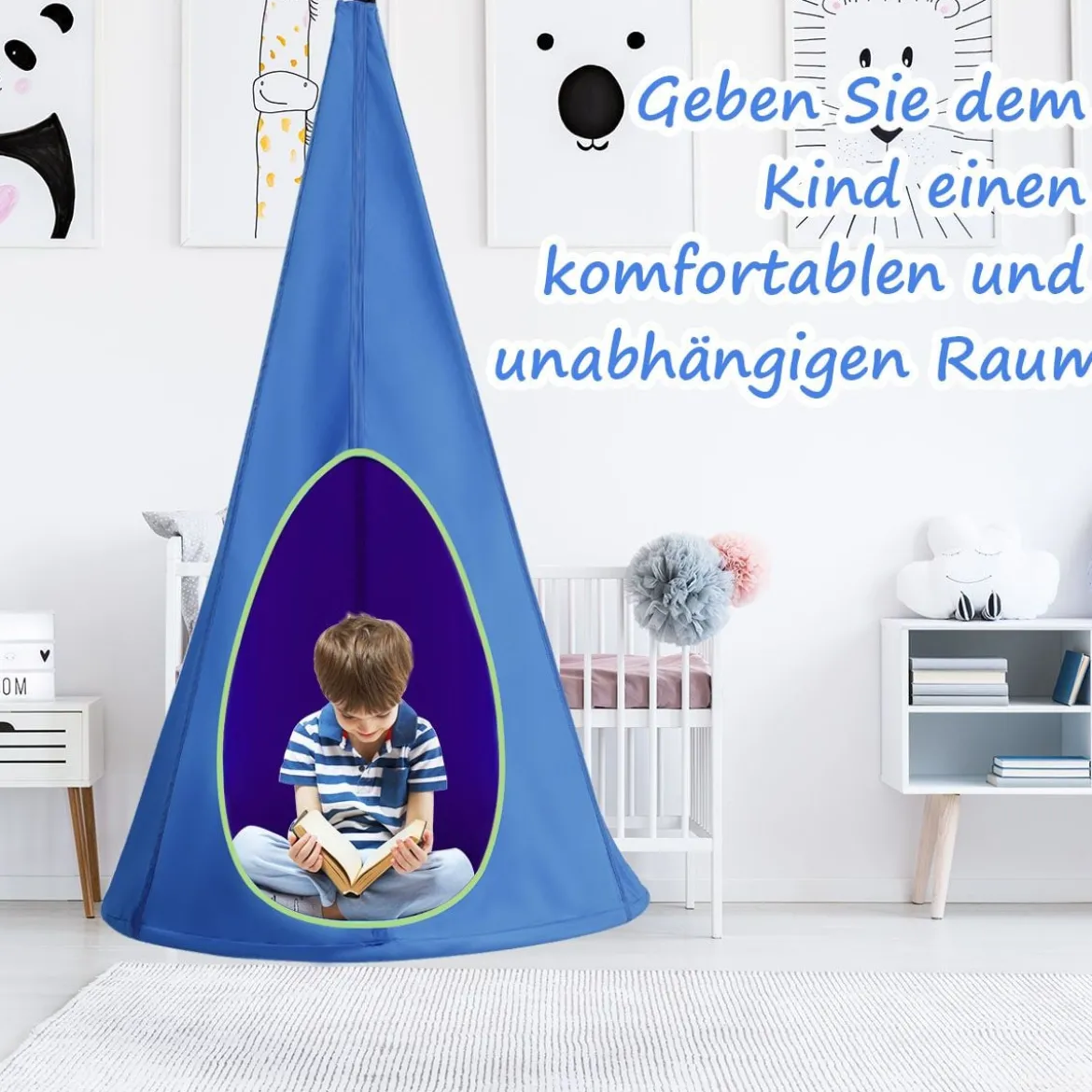 Hängezelt Hängehöhle Hängesessel Kinder Fly Schaukel Kinder Hängehöhle Hängesessel 80x80x140cm Blau
