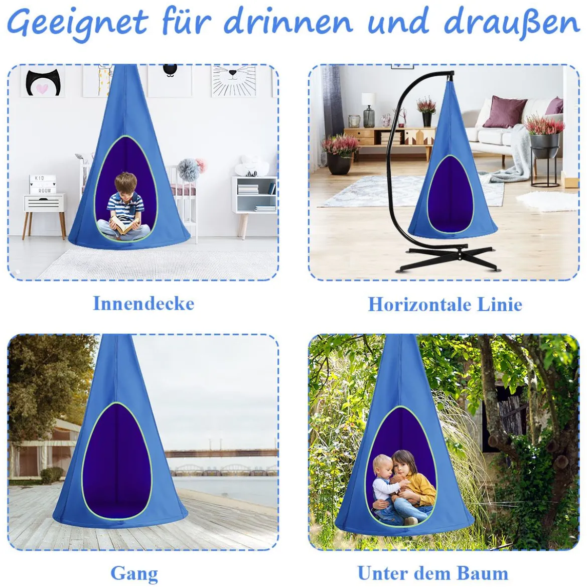 Hängezelt Hängehöhle Hängesessel Kinder Fly Schaukel Kinder Hängehöhle Hängesessel 80x80x140cm Blau