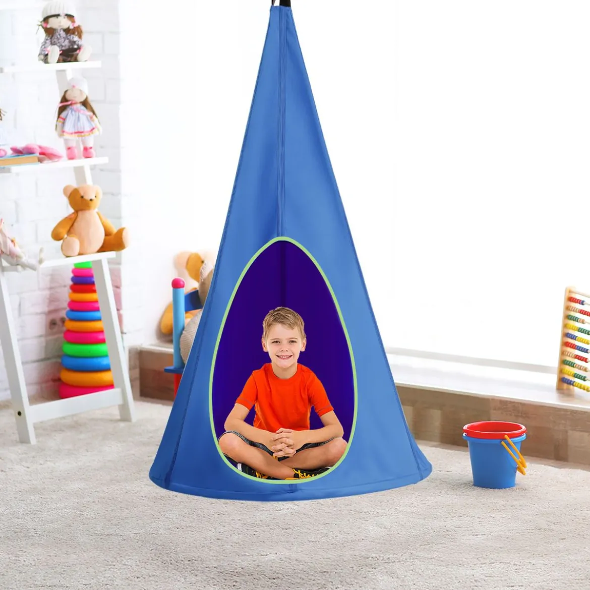 Hängezelt Hängehöhle Hängesessel Kinder Fly Schaukel Kinder Hängehöhle Hängesessel 80x80x140cm Blau